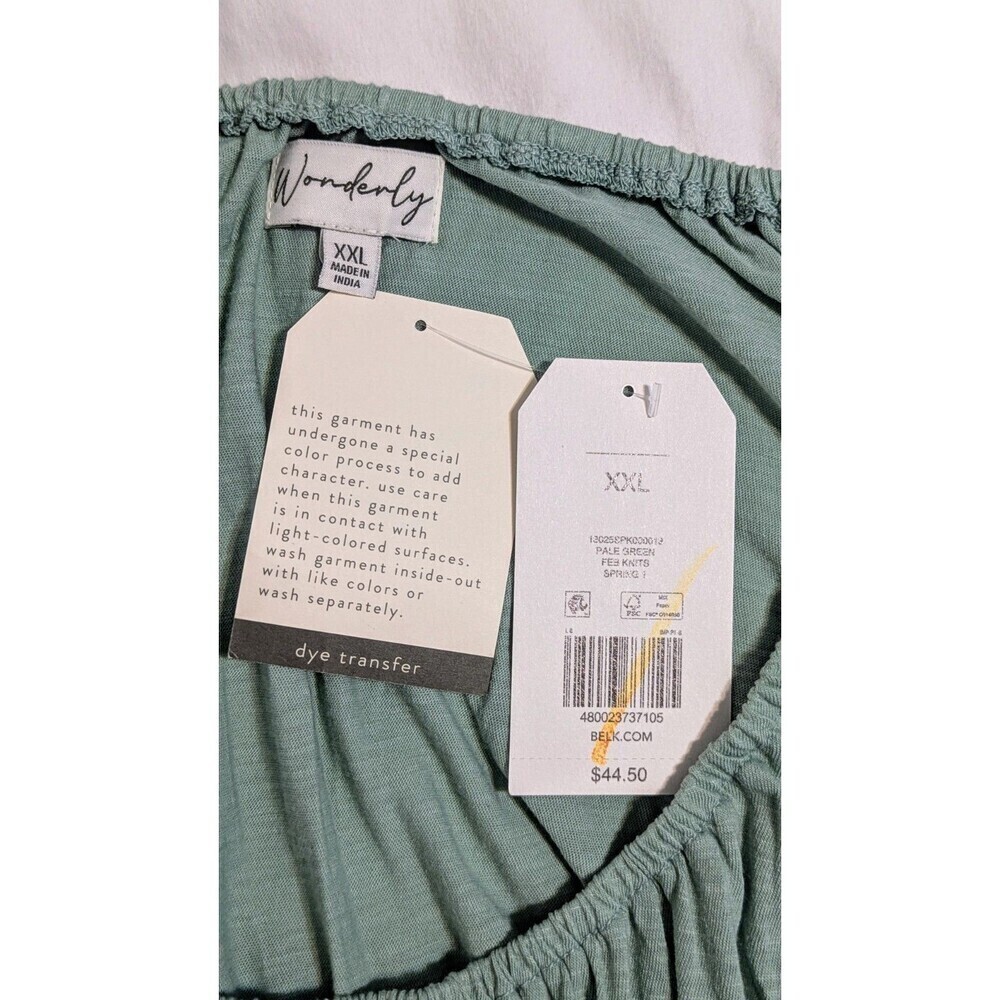 Wonderly Peplum Top XXL Light Green Long Sleeve Boho NWT - Picture 5 of 5